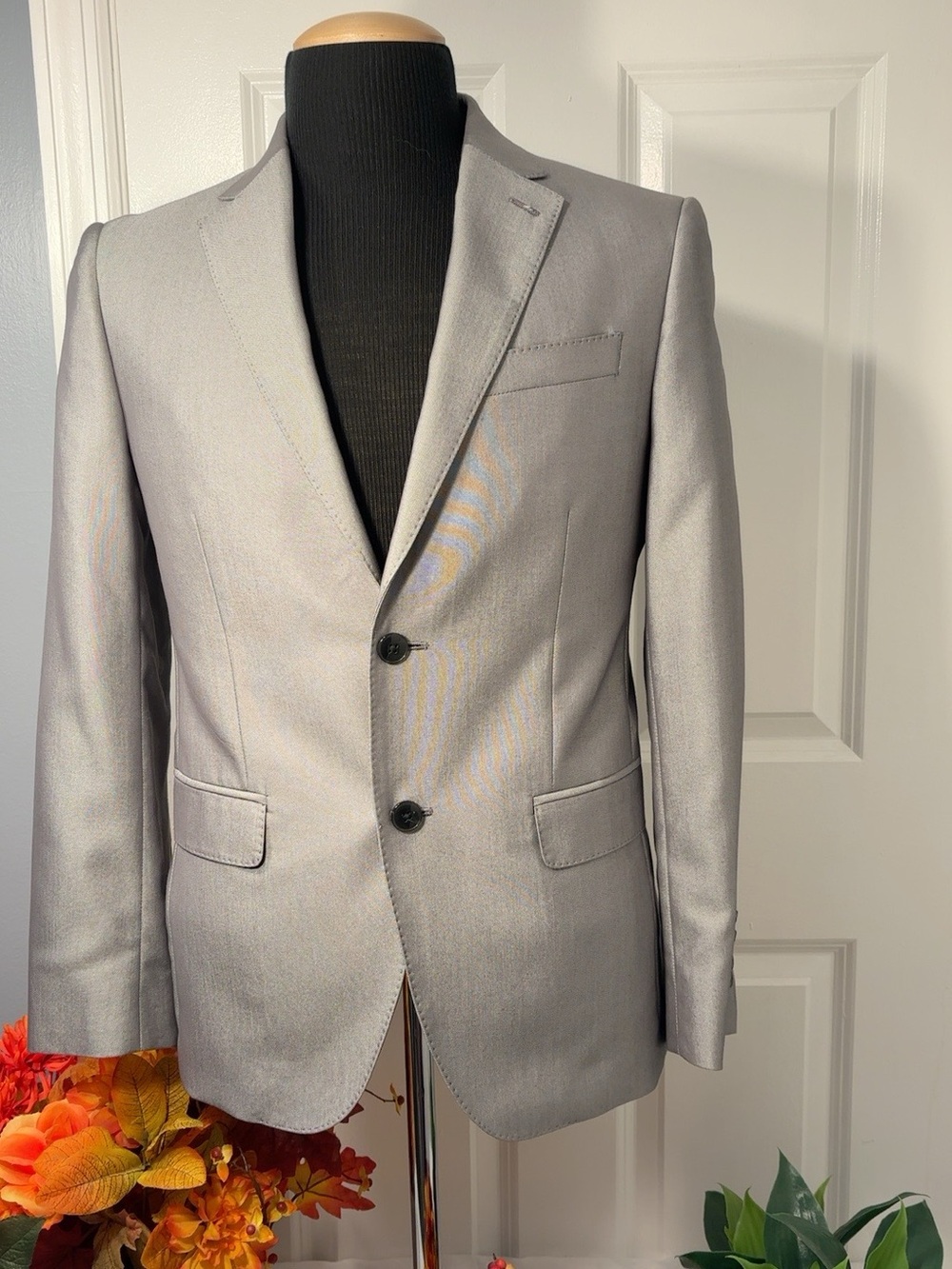 J.Ferrar Men’s Gray Shimmer Sharkskin Slim Fit Blazer Size Small